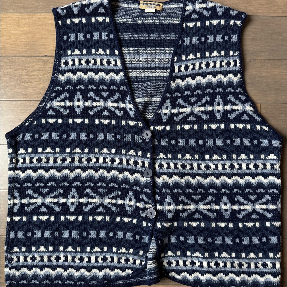 Vintage Northwest Blue Blue Patterned Sweater Vest